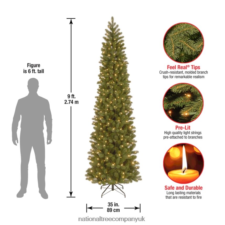 Trees | National Tree Company Pre-Lit \Feel Real\ Artificial Slim Downswept Christmas Tree Green Douglas Fir White Lights Includes Stand 9 Feet F2L4F14